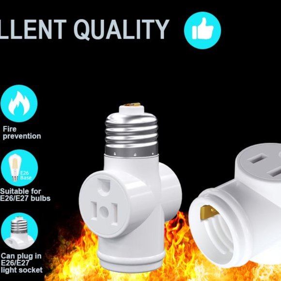 E26/E27 Light Socket to Plug Outlet Adapter 2-3 Prong Light Bulb Adapter - Picture 2 of 5